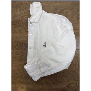 Psycho Bunny Shirt Mens L White Button Up Long Sleeve Skull Bunny Pocket Logo